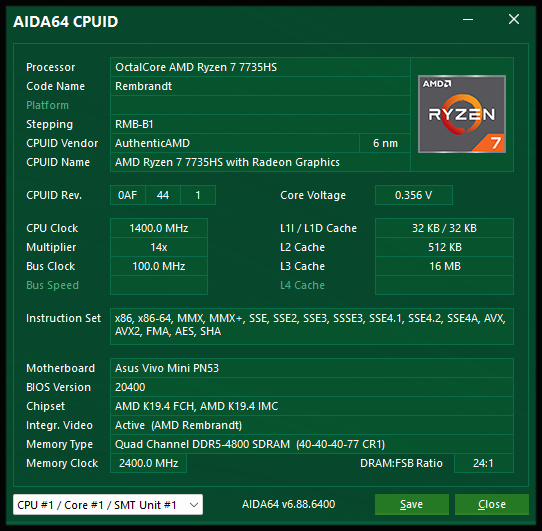 AIDA64 Extreme - CPUID - Asus PN53